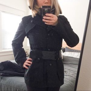 Mackage Leather Accent Belted Short Trench Coat